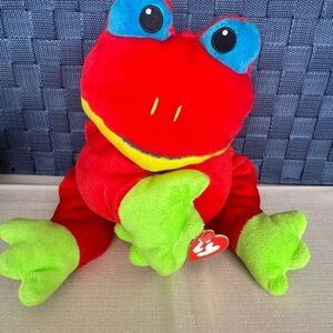 Vintage TY Original Robbit Pillow Pal - Red and Green Frog Plush